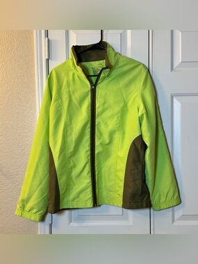 Tek Gear Jacket Womens XLarge Green Brown Full Zip Lightweight Activewear Coat